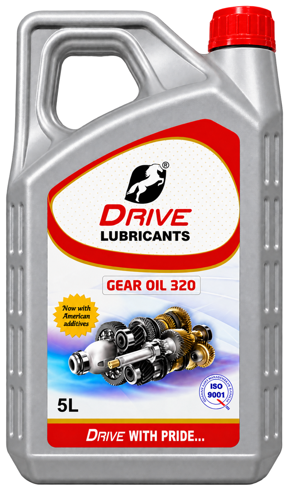 Goldtap VG 320 EP industrial gear oil, 5L pack with gear machinery imagery