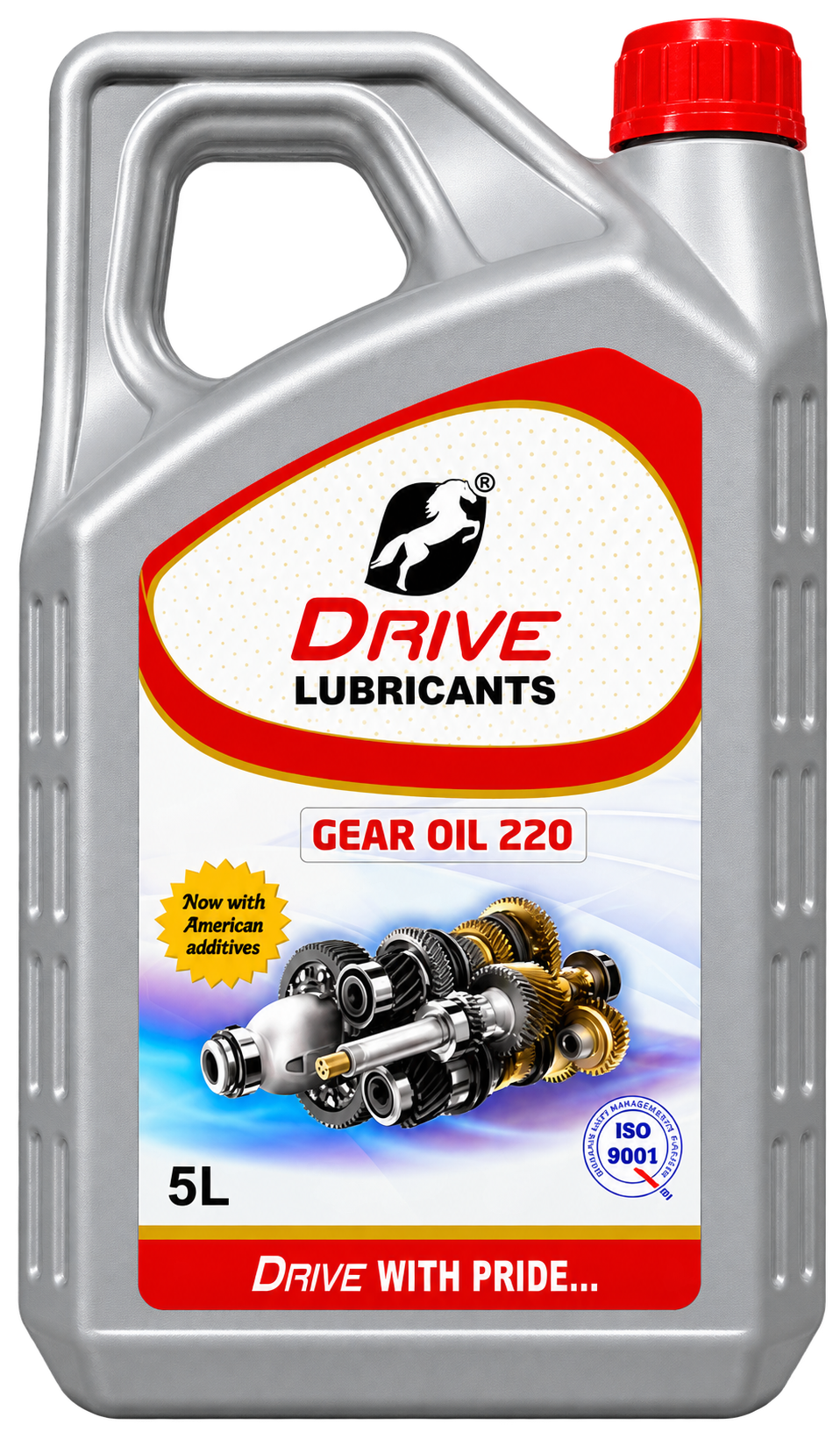 Goldtap VG 220 EP industrial gear oil, 5L pack with gear machinery imagery